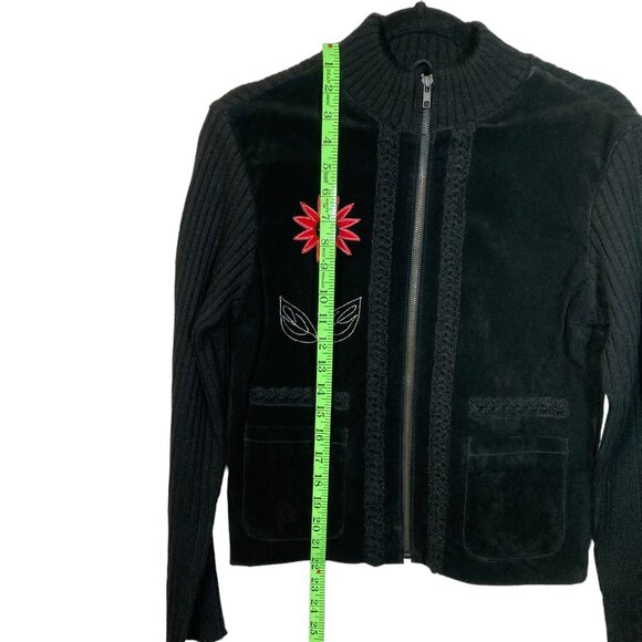 Paraphrase Vintage Cardigan, Sz L (measures smaller), Black Suede Wool Blend NEW - Picture 10 of 11